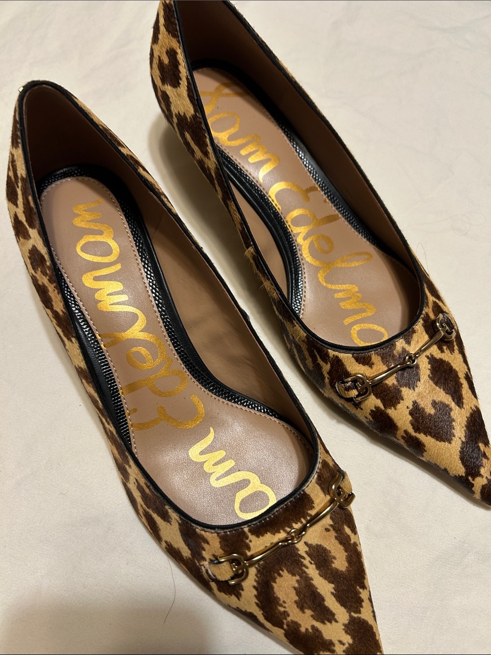 Sam Edelman Leopard-Print Pointed Toe Flats with Gold Bit